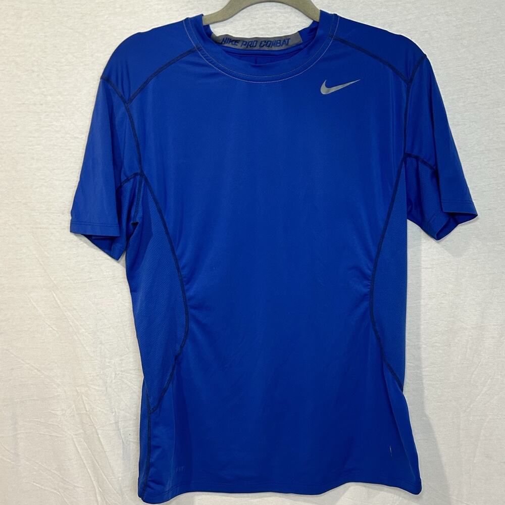 Nike Pro Combat Dri-Fit Active Wear Shirt Men's Medium Blue Fitted Crew‎ Tee